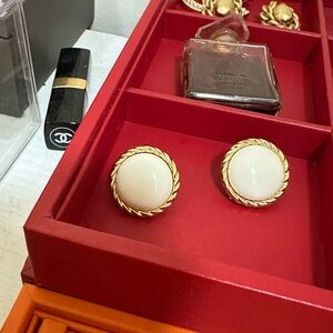 Vintage Statement 1980s Faux Pearl Gold Rope Stud Earrings